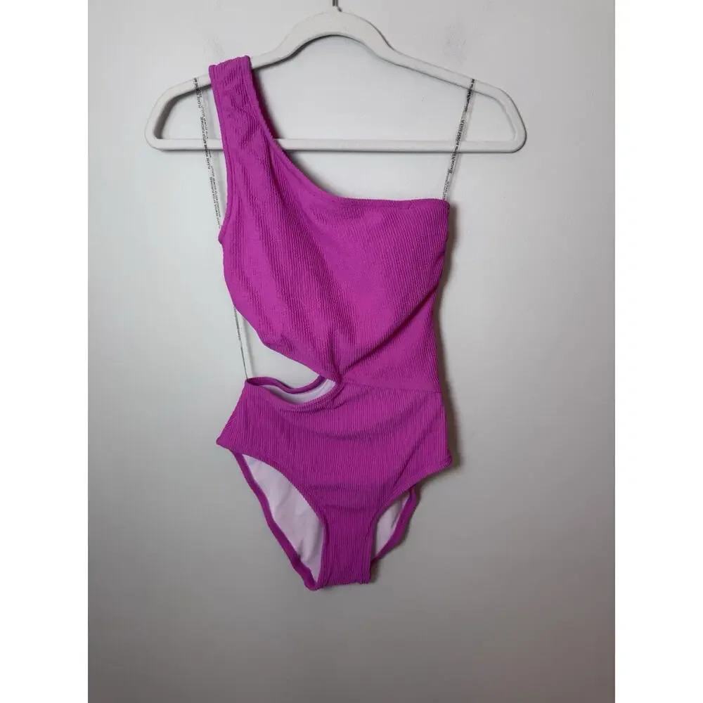 Michael Kors Pink One Piece Swimsuit Sz 6 Cut Out Monokini One Shoulder Swim NWT